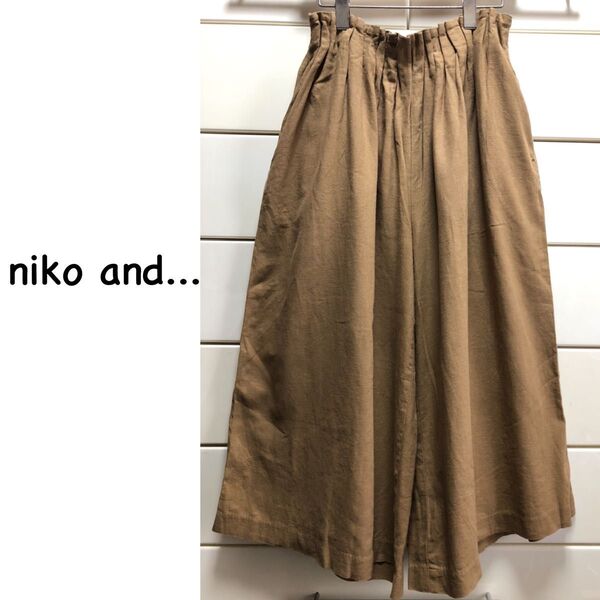 ニコアンド ロング丈 リネン ワイドパンツ ④ L キャメル ベージュ 麻 フレアパンツ ゆったり ナチュラル nikoand