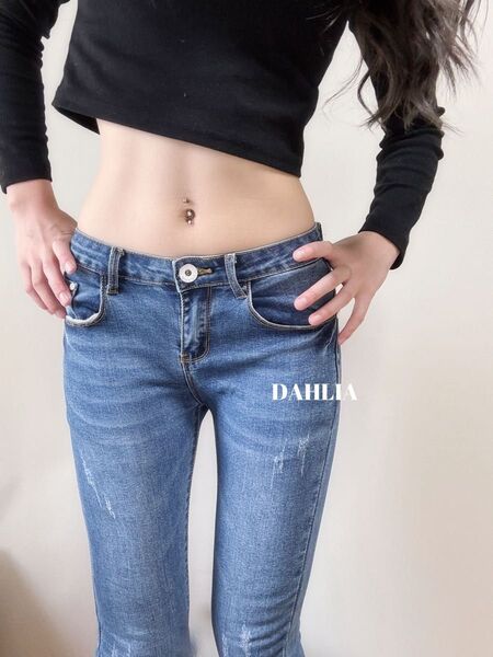 ライトブルー ストレートスキニーデニム y2k ローライズ風 デニム ジーパン ジーンズ デニムパンツ ストレート パンツ