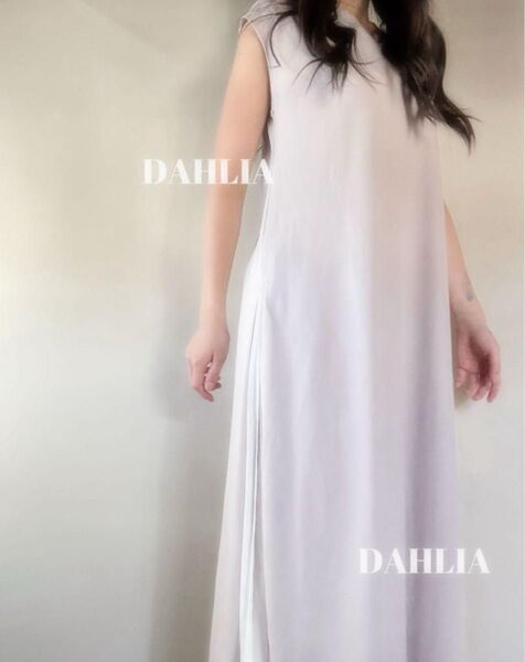 薄紫ピンク色ノースリーブニットロングワンピース ぽっちゃりゆるふわ系可愛いセット ワンピース Viola 半袖ワンピース パープル