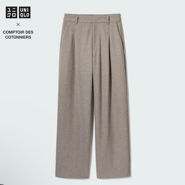 ユニクロ UNIQLO ブラッシュドジャージーワイドパンツ ベージュ Sサイズ