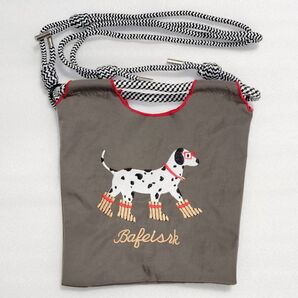 犬 刺繍 バッグ ショルダーバッグ スマホショルダー エコバッグ ダルメシアン ダークグレー 新品 未使用 スマホポシェット S