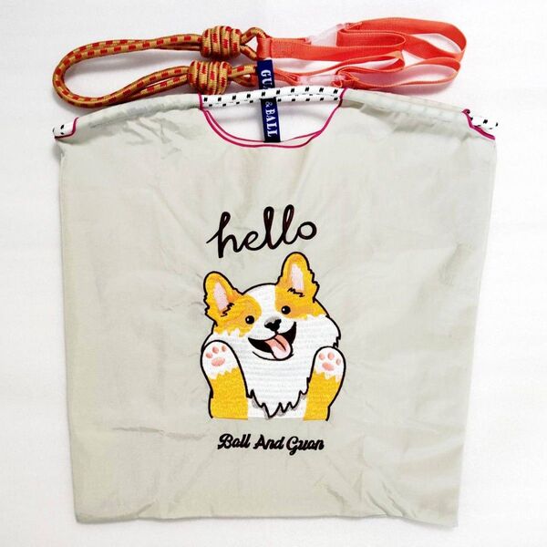 コーギー 犬 エコバッグ М 刺繍 バッグ トートバッグ 新品 グレー 鞄 柴犬 未使用 お散歩バッグ ショルダーストラップ付き