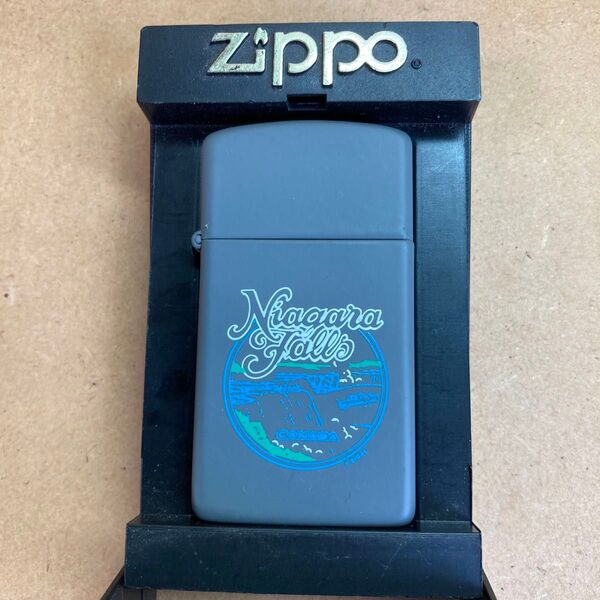 未使用 ZIPPO ジッポー スリム Canada カナダ ナイアガラの滝 ボート マット グレー 1989年