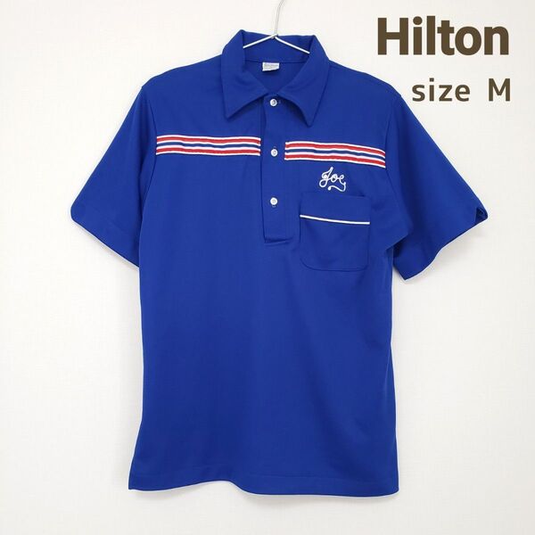 Hilton メンズ USA製 半袖ポロシャツ ボウリングシャツ プルオーバー M 古着 ユーズド ビンテージ ヒルトン