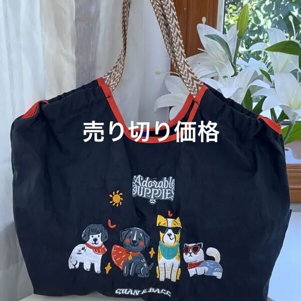 刺繍トートバッグ エコバッグワンチャン 猫ちゃん サングラス