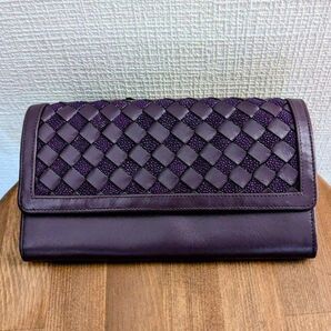 【新品未使用】スティングレイ エイ革 長財布 編み イントレチャート 本革 レザー 財布