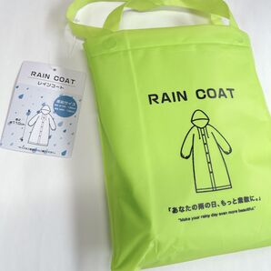 新品★レディース メンズ 男女兼用レインコート ロング丈 ネオンイエロー 蛍光色 黄緑 レインウェア 雨具