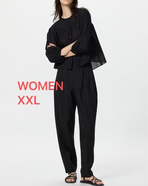 【新品】UNIQLO COTONNIERS リネンブレンドバレルレッグパンツ ユニクロ コトニエ ブラック 3XL 丈長め