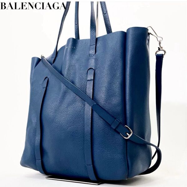 BALENCIAGA バレンシアガ トートバッグ ショルダーバッグ 2WAY レザー ネイビー エブリデイ XS ユニセックス
