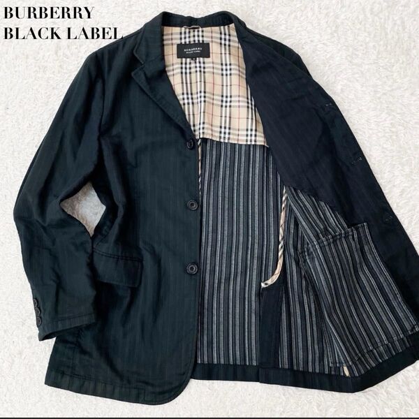 BURBERRY BLACK LABEL バーバリー ブラックレーベル テーラードジャケット ノバチェック ストライプ 綿 黒 M