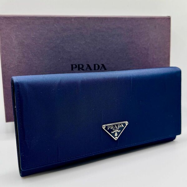 PRADA プラダ 長財布 ロングウォレット三角ロゴ 保管箱 ネイビー ナイロン レザー メンズ レディース ユニセックス