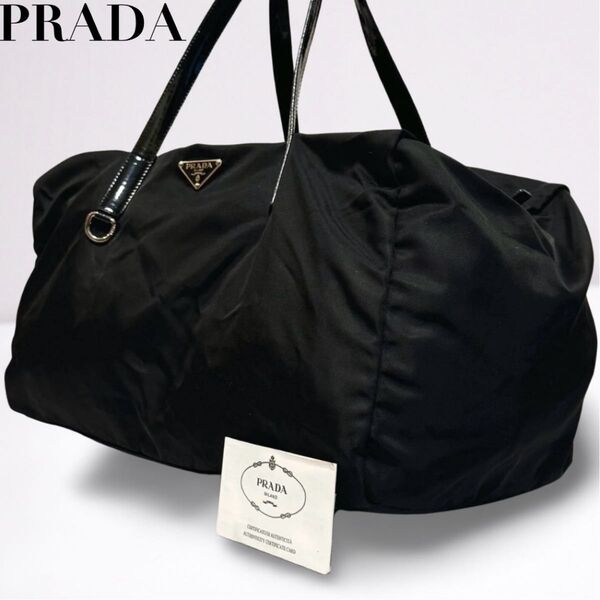 PRADA プラダ ボストンバッグ トートバッグ ブラック 黒 ナイロン 三角ロゴ 白タグ 正規品 ユニセックス 白タグ 正規品