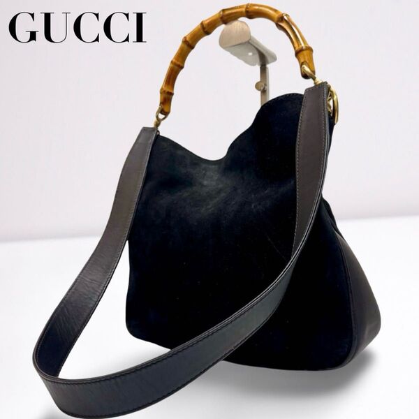 GUCCI グッチ バンブー ハンドバッグ ショルダーバッグ 2way ブラック 黒 スエード レザー レディース 正規品