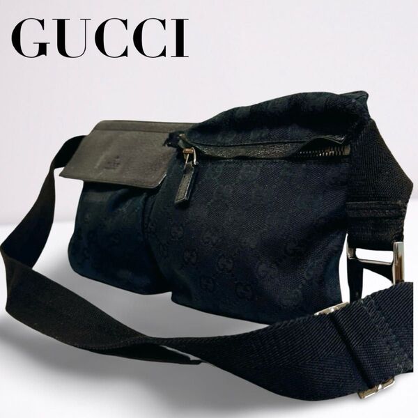 GUCCI グッチ ウエストバッグ ボディバッグ ウエストポーチ GGキャンバス ブラック 黒 メンズ レディース ユニセックス