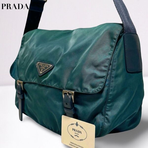 PRADA プラダ ショルダーバッグ メッセンジャーバッグ B6671F グリーン系 ギャランティーカード メンズ レディース