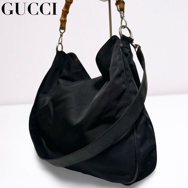 GUCCI グッチ バンブー 2WAY ハンドバッグ ショルダーバッグ 肩掛け ブラック A4可能 大容量 レディース 正規品