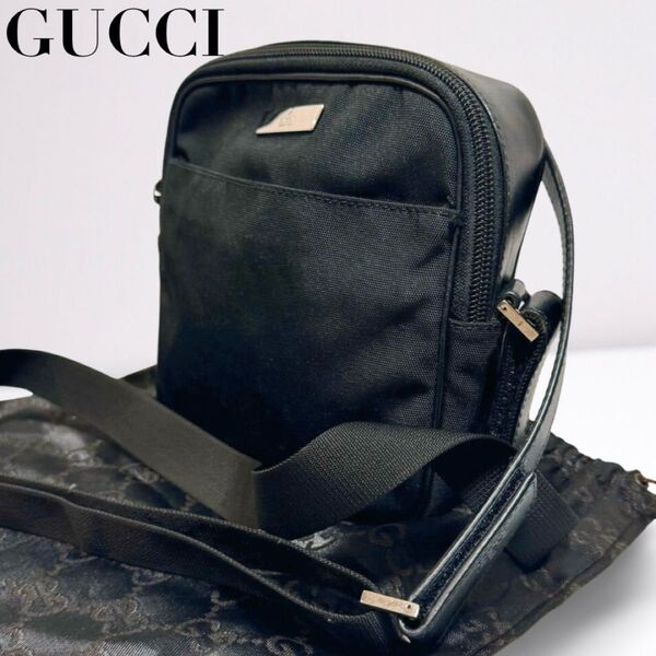 GUCCI グッチショルダーバッグブラックキャンバス レザー 肩掛け 斜め掛け 保存袋 メンズ レディース ユニセックス 正規品