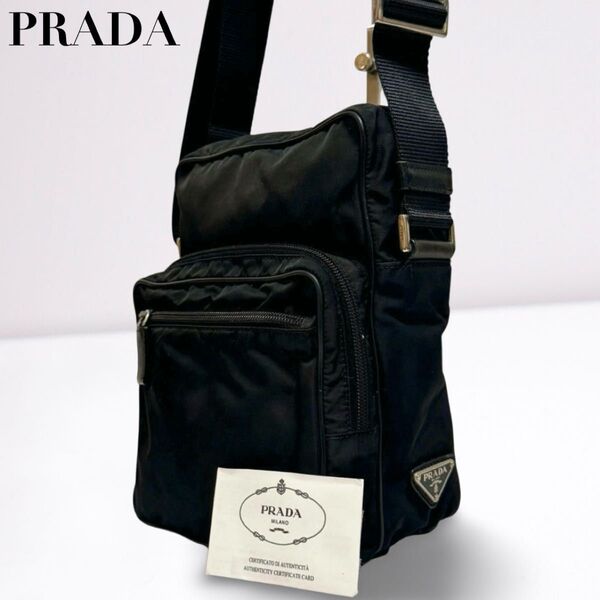 PRADA プラダ ショルダーバッグ アマゾン型 ブラック 黒 三角ロゴ 正規品 白タグ メンズ レディース ユニセックス
