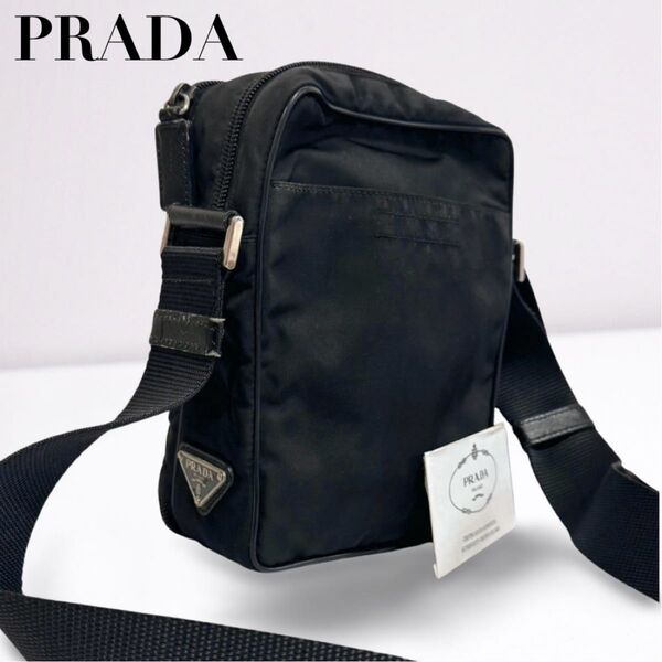 PRADA プラダ ショルダーバッグ メッセンジャーバッグ 肩掛け 斜め掛け 三角ロゴ ナイロン 白タグ 正規品 ブラック 黒
