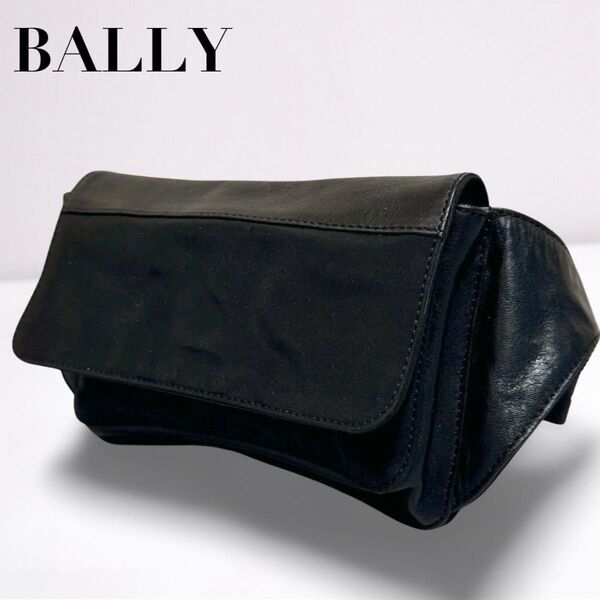 BALLY バリー ウエストバッグ ボディバッグ 黒 シルバー金具 レザー ナイロン ロゴ金具 メンズ レディース ユニセックス