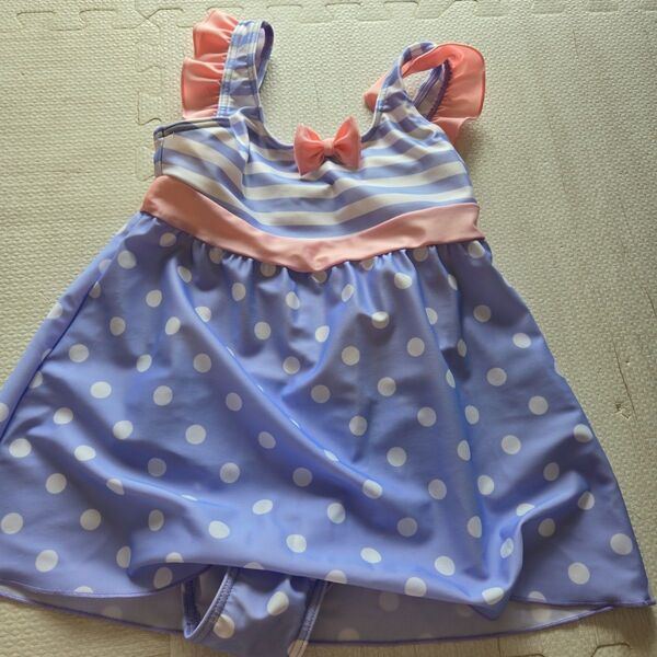 紫色ドット柄フリル水着(女の子用) 130cm