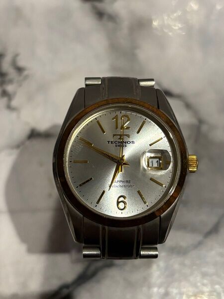 TECHNOS テクノス SWISS メンズ 腕時計 稼動品 シルバー×ゴールド