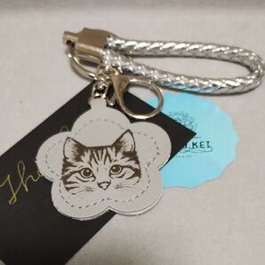 猫 キーホルダー ストラップ シルバー