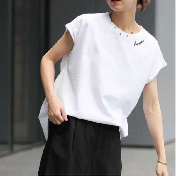 ジャーナルスタンダード レリューム 刺繍ロゴフレンチTEE 新品未使用 2025SS ホワイト
