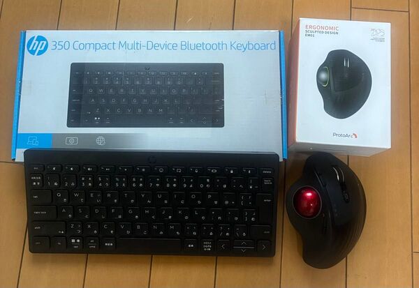 ProtoArcワイヤレスマウス(Bluetooth&USB)&HP ワイヤレスキーボード HP 350 BK 3台接続
