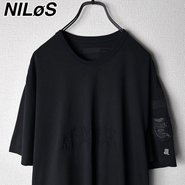 NILS ブラック カットソー オーバーサイズ Tシャツ 刺繍 ニルズ
