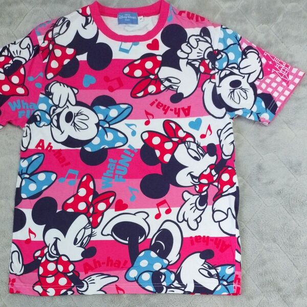 ディズニー ミニーマウス Tシャツ ピンク ボーダー柄 全柄 美品