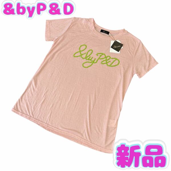 【新品】アンドバイピーアンドディー Tシャツ ピンク ストーンつき 半袖 半袖Tシャツ ロゴ