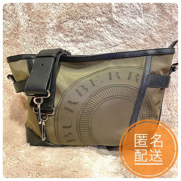 美品★ BURBERRY バーバリー ショルダーバッグ ナイロン× カーフレザー