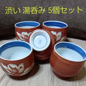 湯呑み5個セット 和食器 陶器湯のみ5個セット アンティーク 湯のみ 耐熱 焼酎 茶器 昭和レトロ 公民館湯呑み