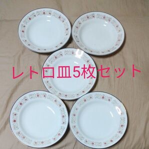 スープ皿5枚セット カレー皿5枚セット 花柄皿 中皿 丸皿 サラダ皿 陶器皿 アンティーク皿 レトロ皿 昭和