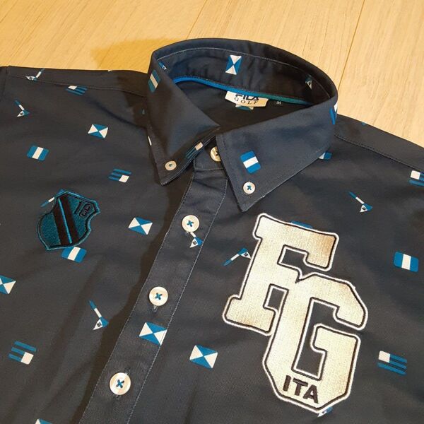 FILA GOLF メンズボタンダウンポロシャツネイビー/総柄 M