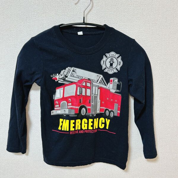 子供 男の子 長袖 120 トップス 消防車 ネイビー 紺色 長袖Tシャツ カットソー ロンT