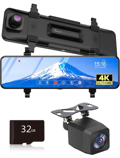 Qualitec ドライブレコーダー ミラー型 ドラレコ 4K画質 HDR WDR 前後カメラ 上書き録画32G