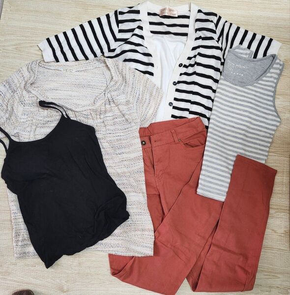 まとめ売り レディース 服 春夏秋冬 6点セット 送料込み パンツ・トップス・カーディガン・タンクトップ・カップ付きキャミ A
