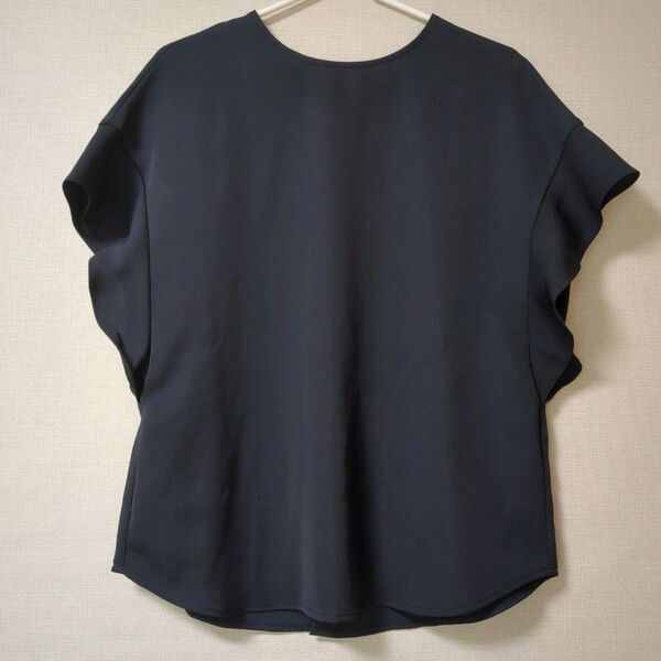半袖ブラウス M シンプル ネイビー 紺 袖フリル プルオーバー 半袖カットソー