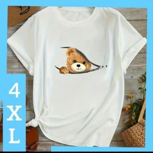 ビッグシルエット くまちゃん グラフィック Tシャツ カジュアル ホワイト 4XL ホワイト 半袖 Tシャツ