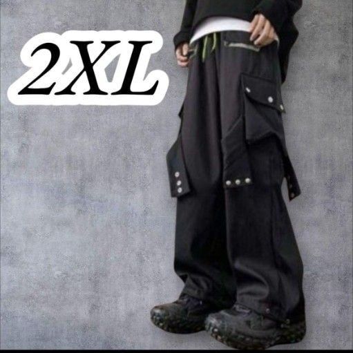2XL カーゴパンツ ワイド ブラック ストリート オーバーサイズ Y2K