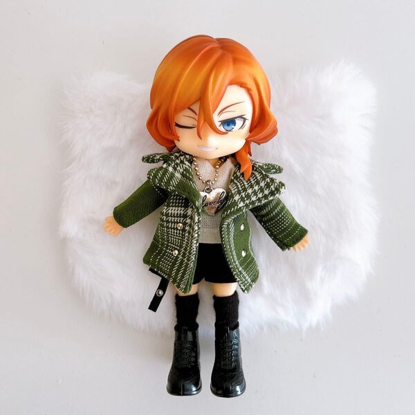 ★オビツ11 ねんどろいどどーる 服 ジャケット チェック柄 緑 ドール服