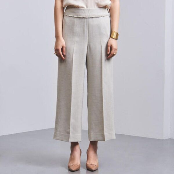 美品『UNITED ARROWS』UBCS 麻調合繊 フリンジ ストレート パンツ ナチュラル スラックス M ワイド ゆったり