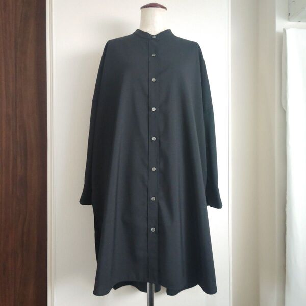 美品『mizuiro ind 』T/W スタンドカラー バンドカラー シャツチュニック チュニック ロング シャツ 定番 長袖