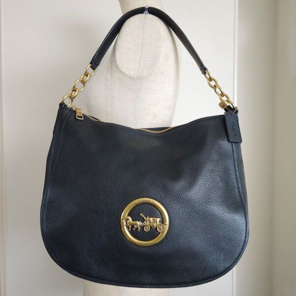 美品【COACH】コーチ F31400 レザー ワンハンドル バッグ ブラック ワンショルダー 肩掛け ハンドバッグ ゴールド金具