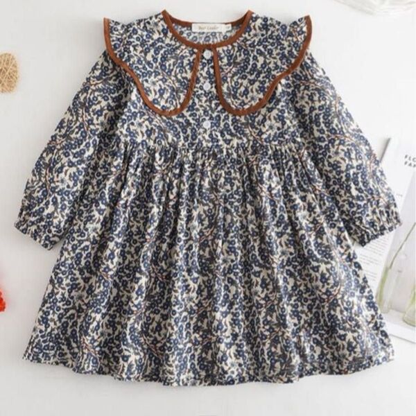 美品 小花柄 ルーズフィット ピーターパン襟 長袖ドレス シーイン SHEIN ワンピース 花柄 キッズ 女の子 110 5Y