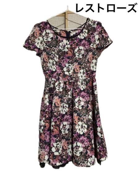 ★レストローズ L‘EST ROSE 姫系花柄ワンピース★Mサイズ ひざ丈 半袖ワンピース