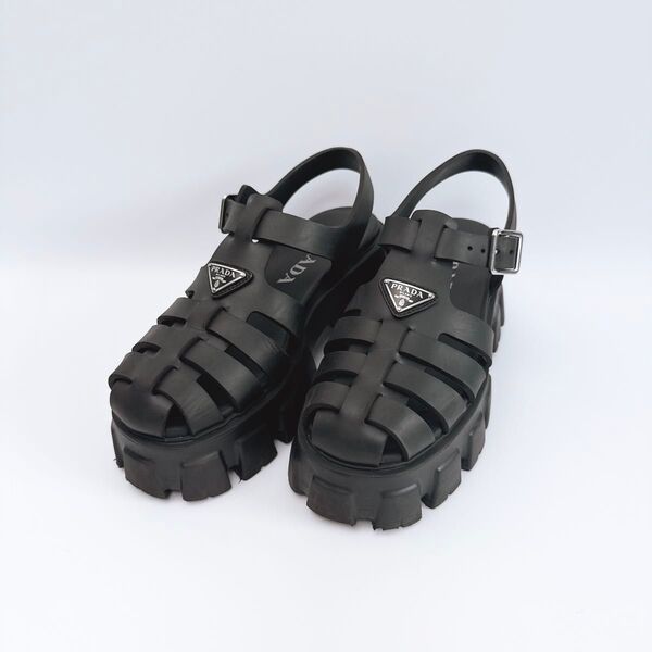 PRADA プラダ モノリス フォームラバーサンダル レディース 37 24cm ブラック 超美品