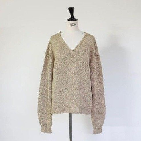 【Gypsohila】Lightly Knit Tops F ベージュ Vネックニット